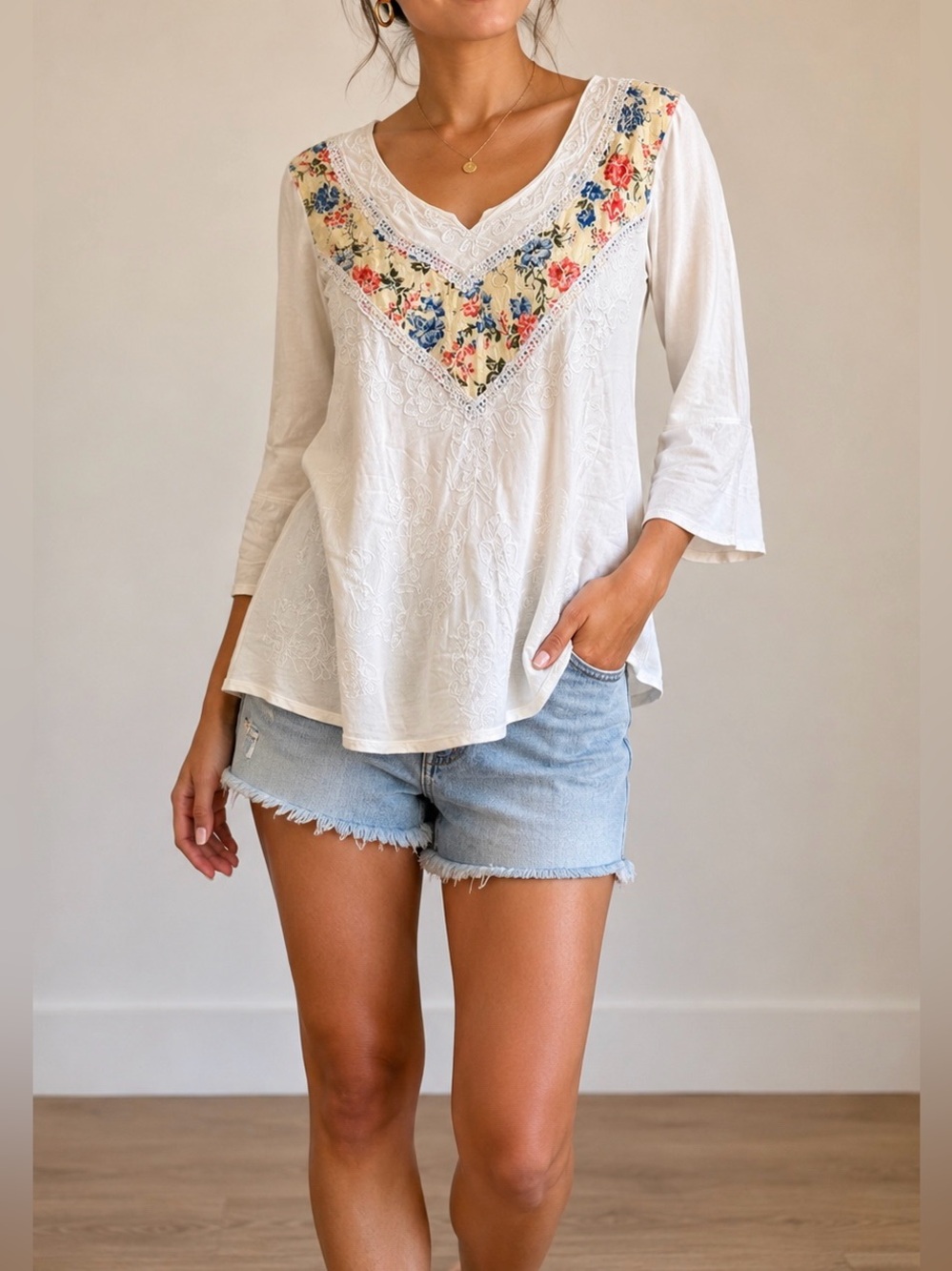 LUDY Boho Floral Embroidered Tunic Top (One Size)
